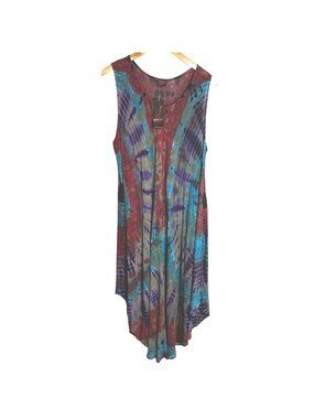 ADVANCE APPARELS Tie Dye Flowy Boho Caftan Cover Up Festival Maxi Dress OS NWT X